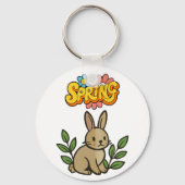 Retro 70s Spring Bunny Graphic Design キーホルダー (正面)
