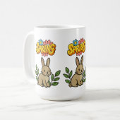 Retro 70s Spring Bunny Graphic Design コーヒーマグカップ (正面左)