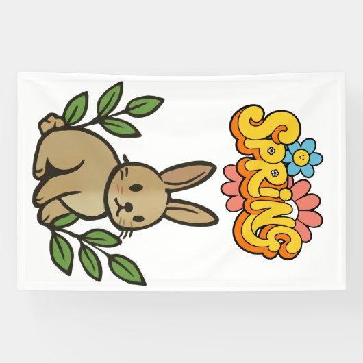 Retro 70s Spring Bunny Graphic Design 横断幕 (横)