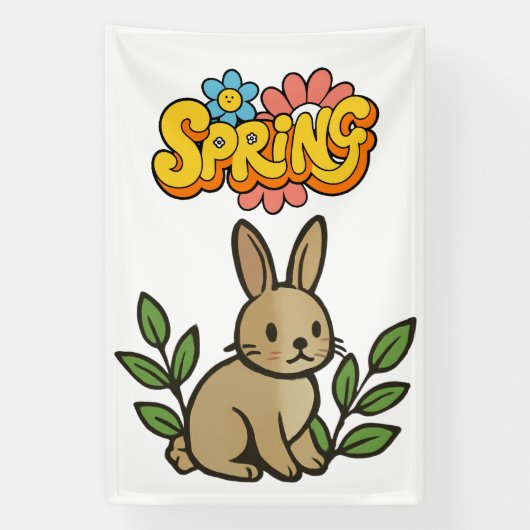 Retro 70s Spring Bunny Graphic Design 横断幕 (縦)