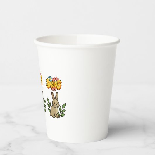 Retro 70s Spring Bunny Graphic Design 紙コップ (左)