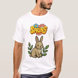 Retro 70s Spring Bunny Graphic Design Tシャツ
