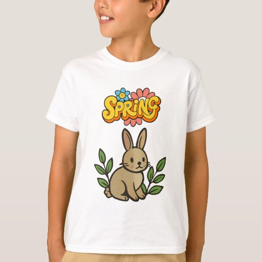 Retro 70s Spring Bunny Graphic Design Tシャツ (正面)