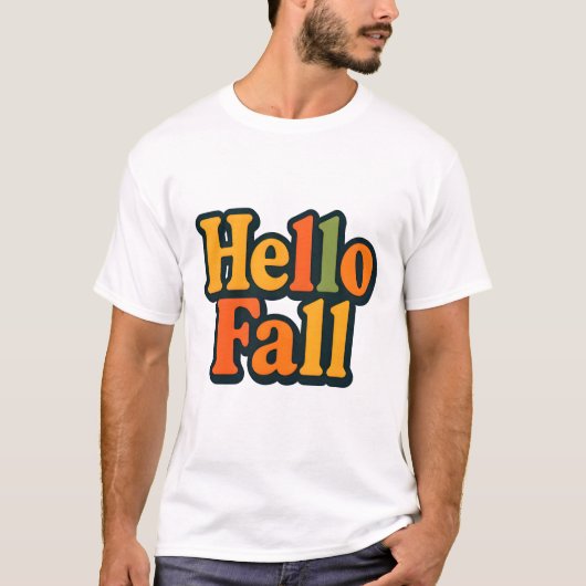 Retro 70s Style Hello Fall Typography Tシャツ (正面)