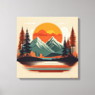 Retro 70s Sunset Mountain Canvas | Vintage Nature キャンバスプリント