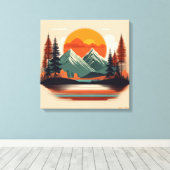 Retro 70s Sunset Mountain Canvas | Vintage Nature キャンバスプリント (インサイチュ (ウッドフロア))