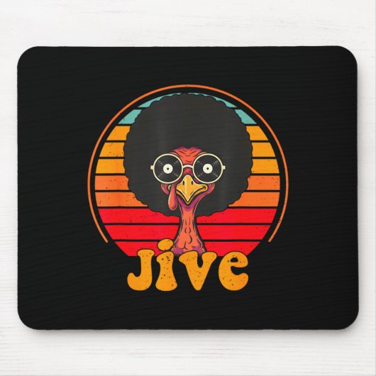 Retro 70s Turkey Jive Afro Thanksgiving Family Men マウスパッド (正面)