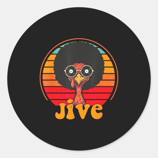 Retro 70s Turkey Jive Afro Thanksgiving Family Men ラウンドシール (正面)