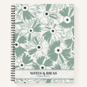 Retro 70s Wildflower & Polka Dot Personalized Sage ノートブック (正面)
