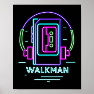 Retro 80s 90s Neon Walkman ポスター