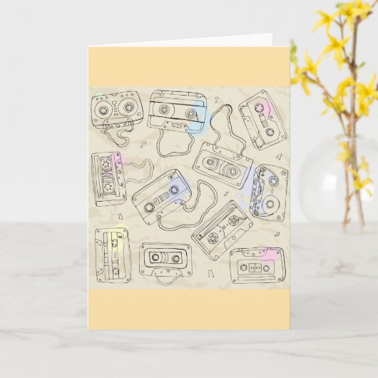 Retro 80s 90s Nostalgic Cassette Mix Tape Pattern カード (黄色い花)