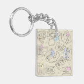 Retro 80s 90s Nostalgic Cassette Mix Tape Pattern キーホルダー (正面左)