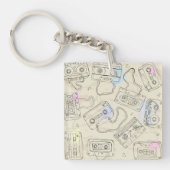 Retro 80s 90s Nostalgic Cassette Mix Tape Pattern キーホルダー (正面)