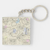Retro 80s 90s Nostalgic Cassette Mix Tape Pattern キーホルダー (裏面)