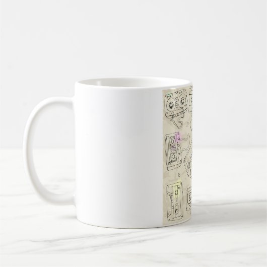 Retro 80s 90s Nostalgic Cassette Mix Tape Pattern コーヒーマグカップ (左)