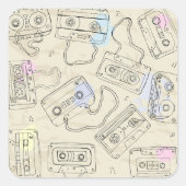 Retro 80s 90s Nostalgic Cassette Mix Tape Pattern スクエアシール (正面)