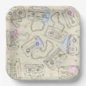 Retro 80s 90s Nostalgic Cassette Mix Tape Pattern ペーパープレート (正面)