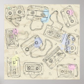 Retro 80s 90s Nostalgic Cassette Mix Tape Pattern ポスター (正面)