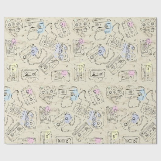 Retro 80s 90s Nostalgic Cassette Mix Tape Pattern ラッピングペーパー (フラット)