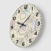 Retro 80s 90s Nostalgic Cassette Mix Tape Pattern ラージ壁時計 (傾斜)