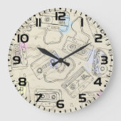 Retro 80s 90s Nostalgic Cassette Mix Tape Pattern ラージ壁時計 (正面)