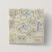 Retro 80s 90s Nostalgic Cassette Mix Tape Pattern 缶バッジ (正面)