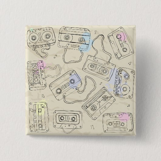 Retro 80s 90s Nostalgic Cassette Mix Tape Pattern 缶バッジ (正面)