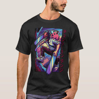 Retro 80s Boy Chainsaw Pet Neon Vaporwave Synthwav Tシャツ