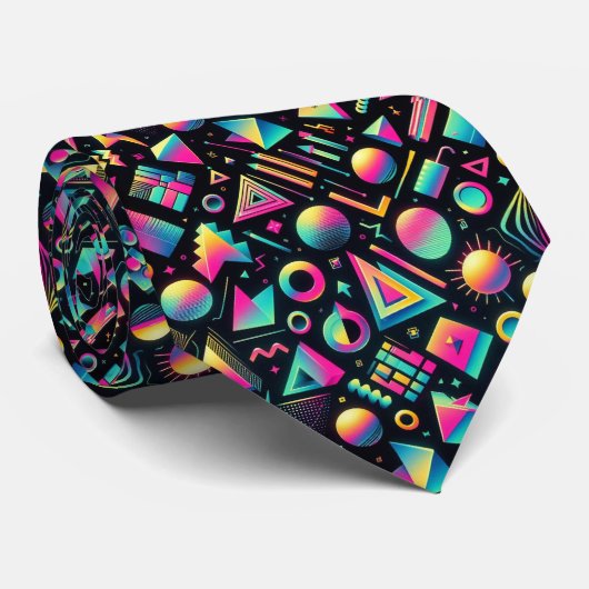 Retro 80s Funky Shapes Neon Neck Tie ネクタイ (ロール)