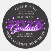 Retro 80s Neon Purple Graduation Thank You ラウンドシール (正面)
