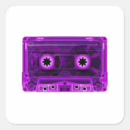 Retro 80s Neon Purple Transparent Cassette Tape Di スクエアシール
