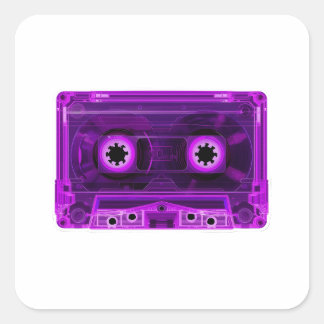 Retro 80s Neon Purple Transparent Cassette Tape Di スクエアシール