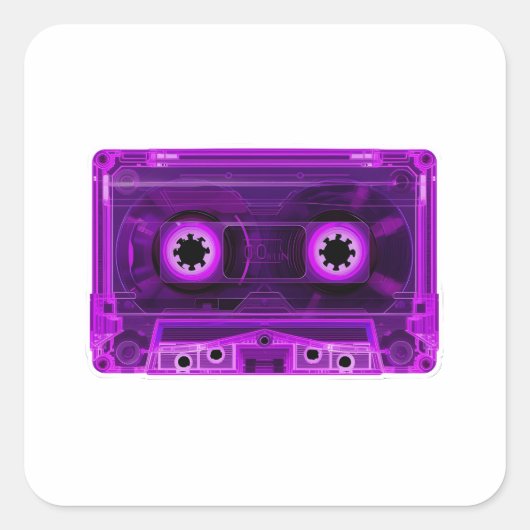 Retro 80s Neon Purple Transparent Cassette Tape Di スクエアシール (正面)