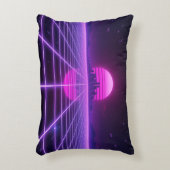 Retro 80s Neon Synthwave Grid アクセントクッション (正面(垂直))