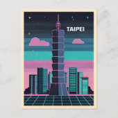 Retro 80s Neon Synthwave Taipei 101 Taiwan ポストカード (正面)