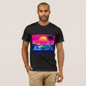 Retro 80s Outrun Sunset Muscle Car Men's T-Shirt Tシャツ (正面フル)