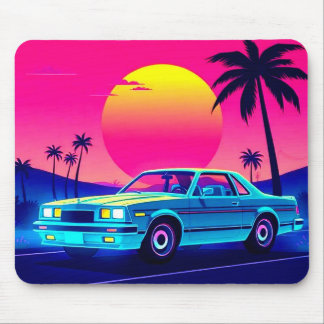 Retro 80s Outrun Sunset XL Gaming Desk Mat マウスパッド
