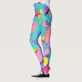 Retro 80s Pattern Leggings Vibrant Colourful レギンス (左)