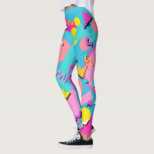 Retro 80s Pattern Leggings Vibrant Colourful レギンス (左)