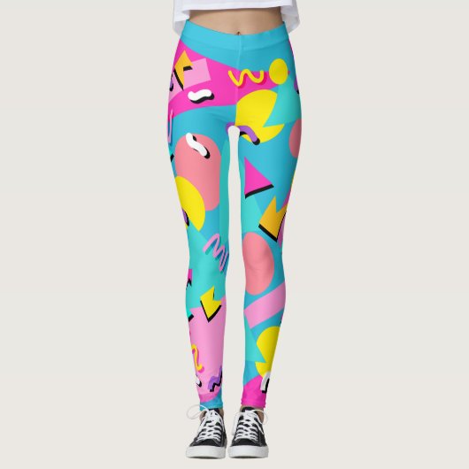 Retro 80s Pattern Leggings Vibrant Colourful レギンス (正面)