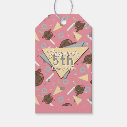 Retro 80's Pink Baby Hippo Birthday ギフトタグ (正面)