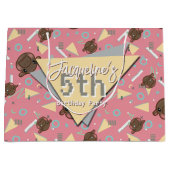 Retro 80's Pink Baby Hippo Birthday ラージペーパーバッグ (正面)