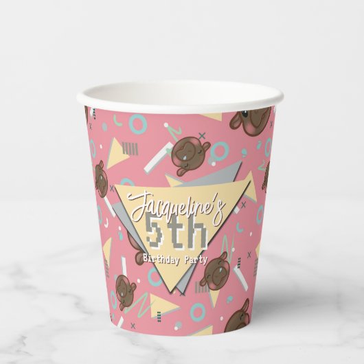 Retro 80's Pink Baby Hippo Birthday 紙コップ (正面)