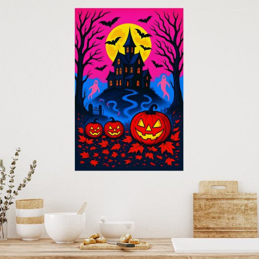Retro 80s Style Halloween Pop Art ポスター (キッチン)