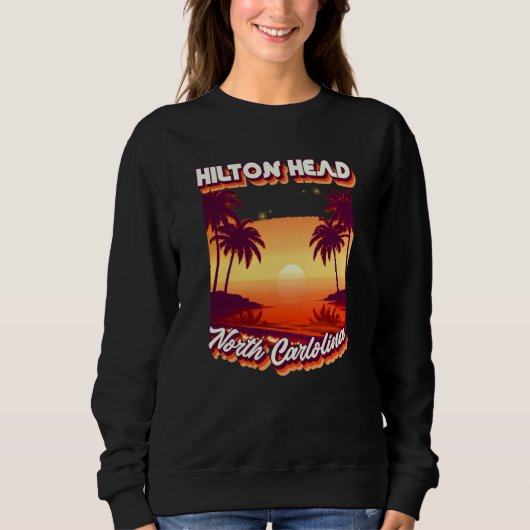 Retro 80's Style Hilton Head North Carolina Palm T スウェットシャツ (正面)
