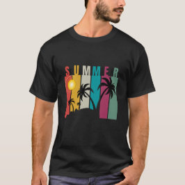 Retro 80s Sunset Palm Tree Surfing Summer Beach  Tシャツ