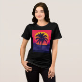Retro 80s Sunset Palm Tree Synthwave Art トライブレンドＴシャツ (正面全面)