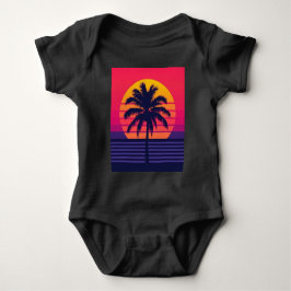 Retro 80s Sunset Palm Tree Synthwave Art ベビーボディスーツ