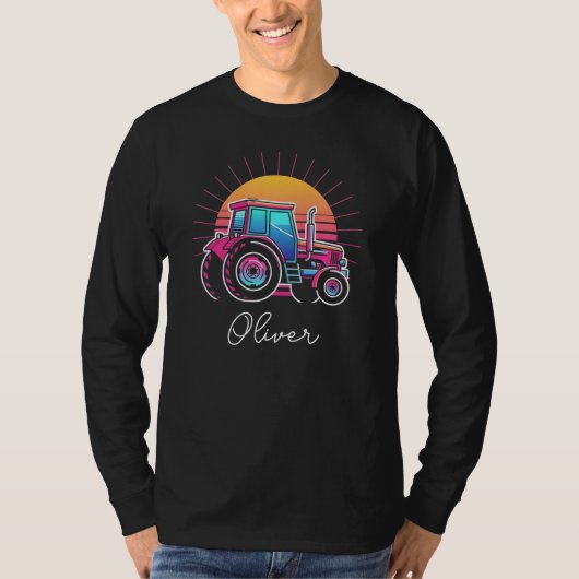 Retro 80s Sunset Vaporwave Tractor Tシャツ (正面)
