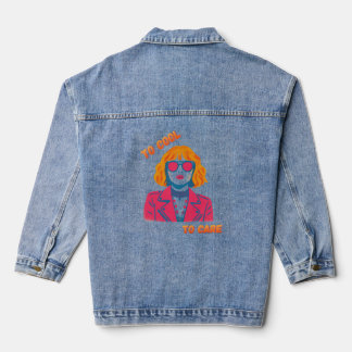 Retro 80s Synthwave Girl "Too Cool To Care"  デニムジャケット